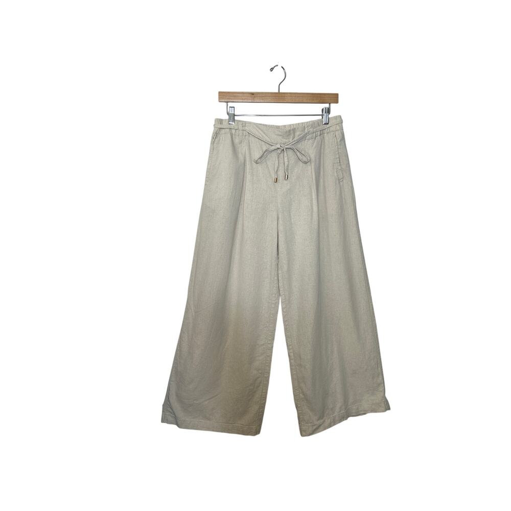 Zara Women's Wide-Leg Linen-Blend Pants Size Medium Beige Preppy, Comfy - Picture 1 of 13